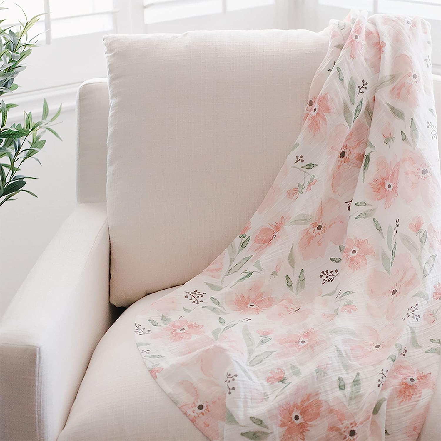 Crane Baby Soft Muslin Swaddle Blanket, Soft Swaddle Wrap for Boys and Girls, Floral, 47" x 47" - Image 4